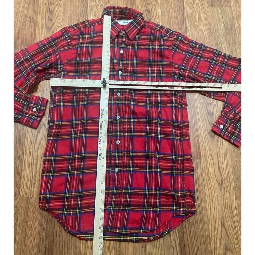 L.L.Bean Flannel Shirt Mens 15.5 34 Red Plaid Made In Canada Cotton